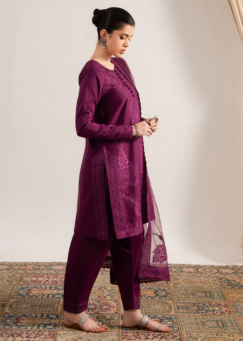 BrandsInn-3PC LAWN EMBROIDERED SHIRT WITH ORGANZA EMBROIDERED DUPATTA & TROUSER-BI-372