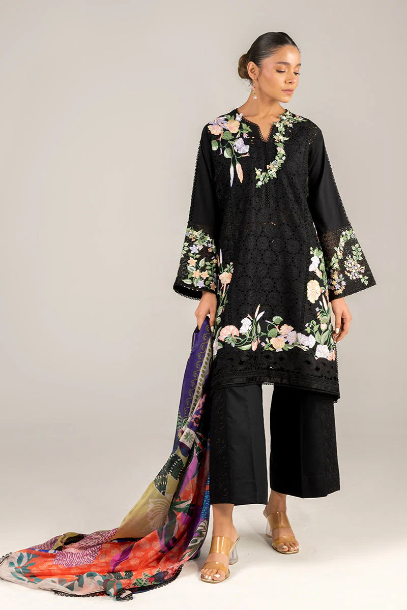 BrandsInn-3PC LAWN EMBROIDERED SHIRT WITH MONARK PRINT DUAPATTA AND TROUSER-BI-285