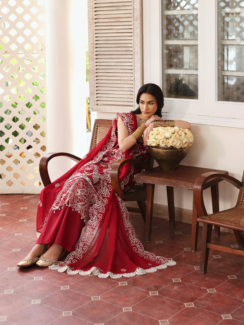BrandsInn-3PC LAWN EMBROIDERED SHIRT WITH MONARK EMBROIDERED DUAPATTA AND TROUSER-BI-283