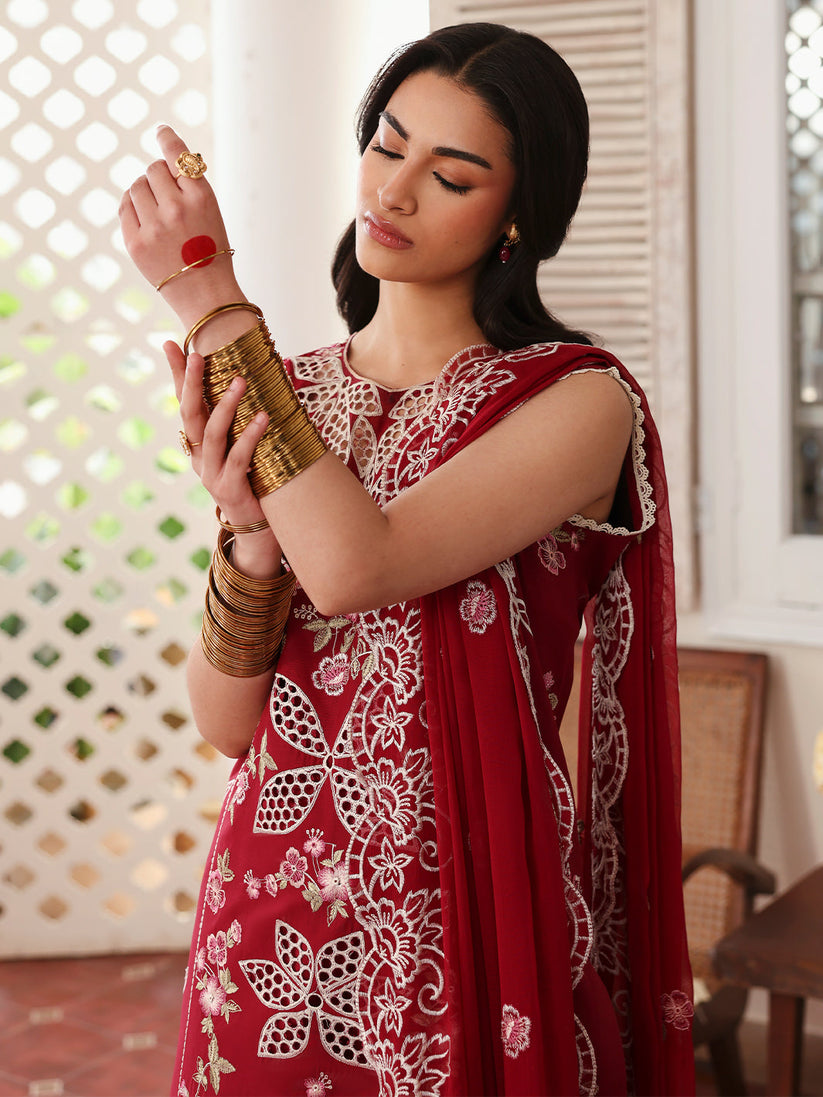 BrandsInn-3PC LAWN EMBROIDERED SHIRT WITH MONARK EMBROIDERED DUAPATTA AND TROUSER-BI-283