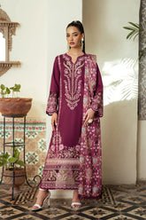 BrandsInn-3PC DHANAK EMBROIDERED SHIRT WITH COURTRAI WOOL PRINTED SHAWL AND TROUSER-BI-4185