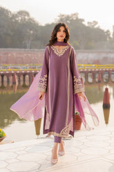 BrandsInn-3PC RAW SILK EMBROIDERED SHIRT WITH SOFT SILK DUPATTA AND TROUSER-BI-5149