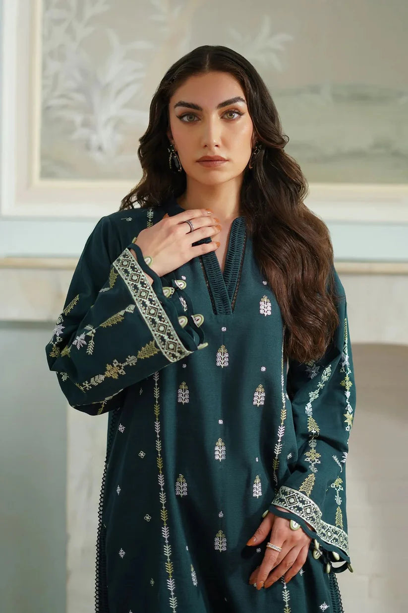BrandsInn-3PC DHANAK EMBROIDERED SHIRT WITH DHANAK EMBROIDERED SHAWL & TROUSER-BI-4135