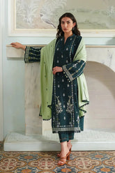 BrandsInn-3PC DHANAK EMBROIDERED SHIRT WITH DHANAK EMBROIDERED SHAWL & TROUSER-BI-4135