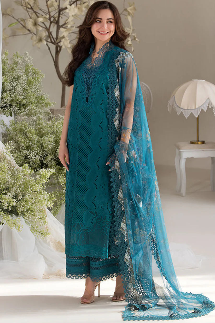 BrandsInn-3PC DHANAK CHIKAN EMBROIDERED SHIRT WITH COURTRAI PRINTED SHAWL AND TROUSER BI-4096