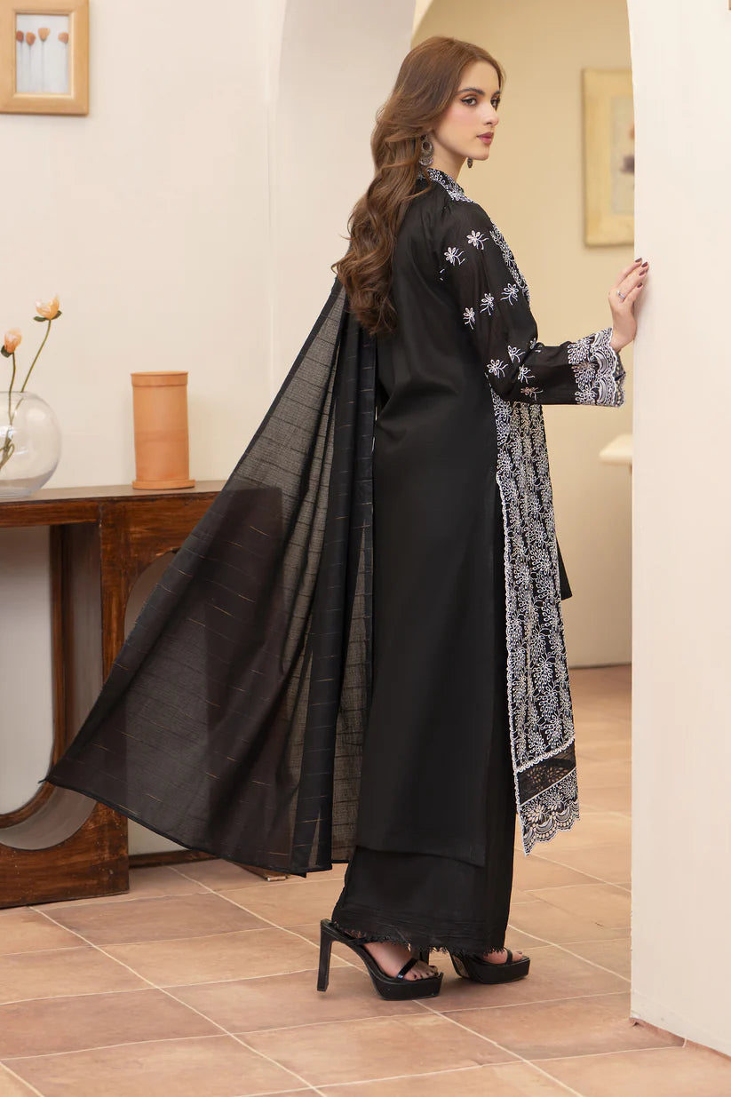 BrandsInn-3PC LAWN CHIKENKARI EMBROIDERED SHIRT WITH LAWN TUBE SLUB DUPATTA-BI-368