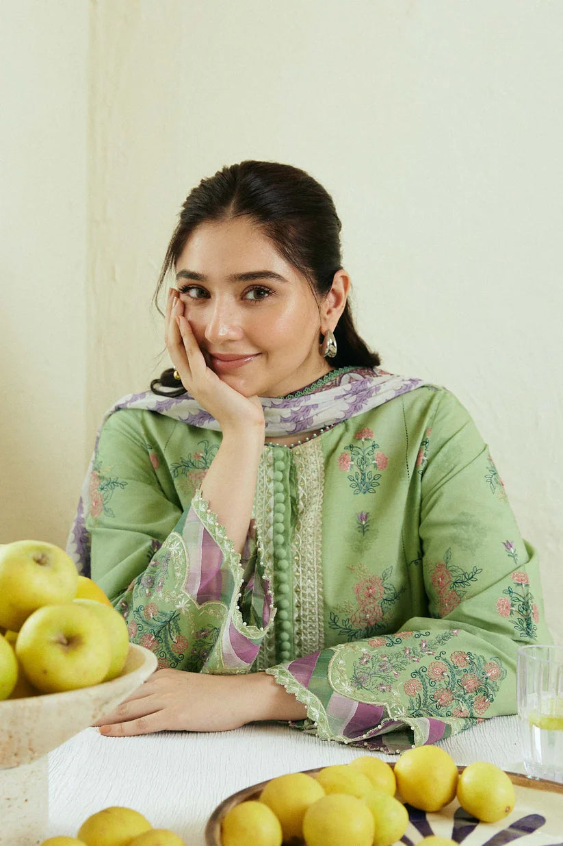 BrandsInn- 3PC DHANAK EMBROIDERED SHIRT WITH WOOL PRINT SHAWL AND EMB TROUSER-BIC-4009