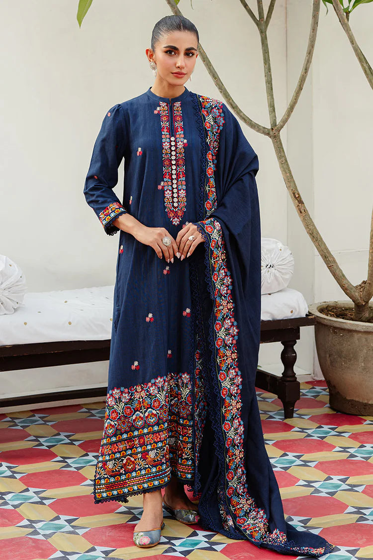 BrandsInn-3PC DHANAK EMBROIDERED SHIRT WITH DHANAK EMBROIDERED SHAWL AND TROUSER-BI-4275