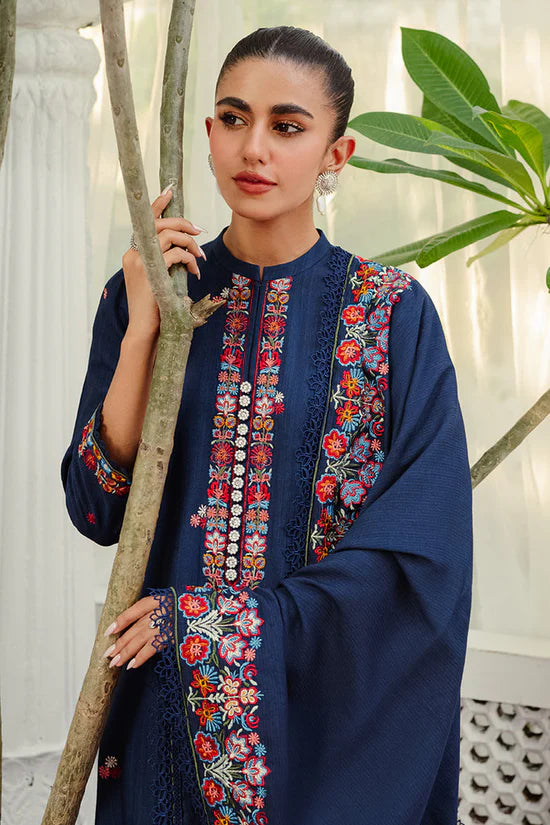 BrandsInn-3PC DHANAK EMBROIDERED SHIRT WITH DHANAK EMBROIDERED SHAWL AND TROUSER-BI-4275
