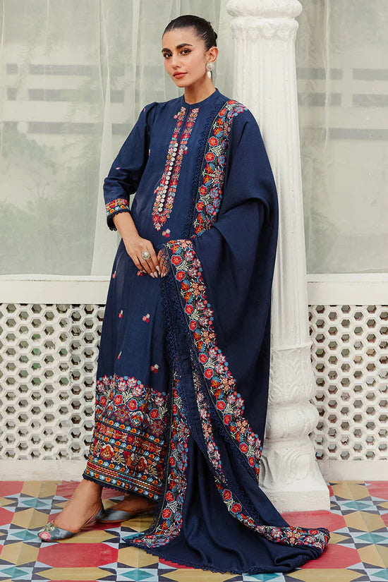 BrandsInn-3PC DHANAK EMBROIDERED SHIRT WITH DHANAK EMBROIDERED SHAWL AND TROUSER-BI-4275