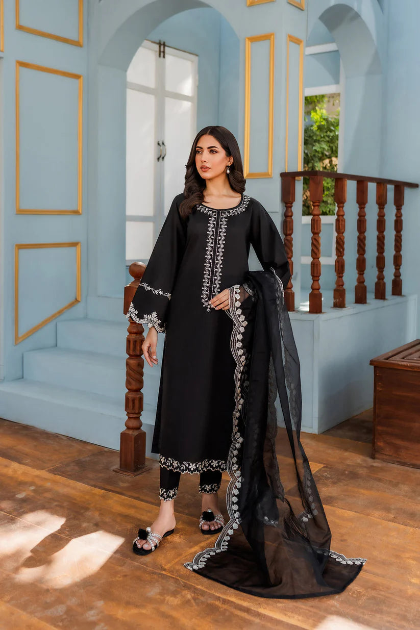 BrandsInn - 3PC DHANAK EMBROIDERED WITH ORGANZA EMBROIDERED DUPPATTA-BI-4079