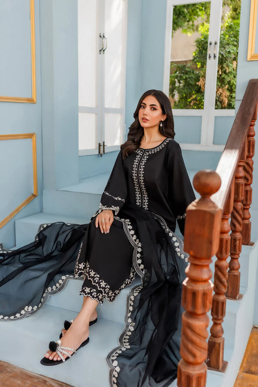BrandsInn - 3PC DHANAK EMBROIDERED WITH ORGANZA EMBROIDERED DUPPATTA-BI-4079