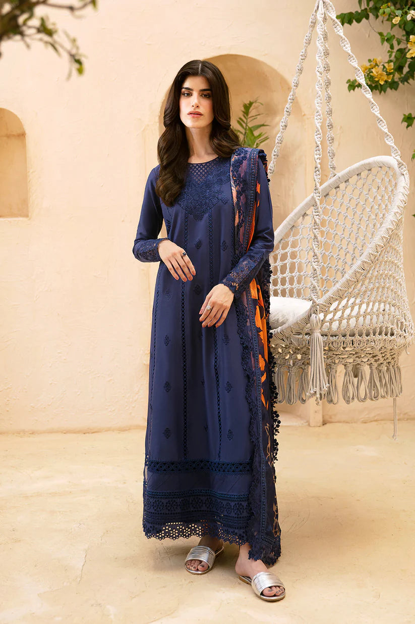 BrandsInn-3PC LAWN EMBROIDERED SHIRT WITH MONARK PRINT DUPATTA AND TROUSER-BI-257