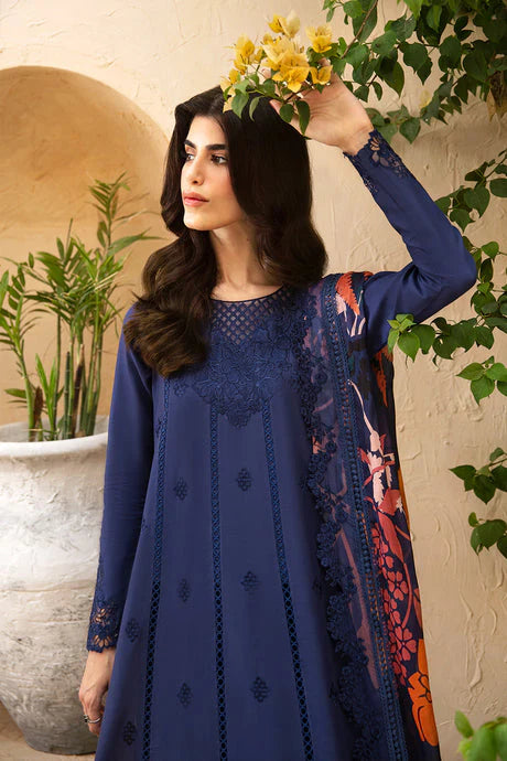 BrandsInn-3PC LAWN EMBROIDERED SHIRT WITH MONARK PRINT DUPATTA AND TROUSER-BI-257