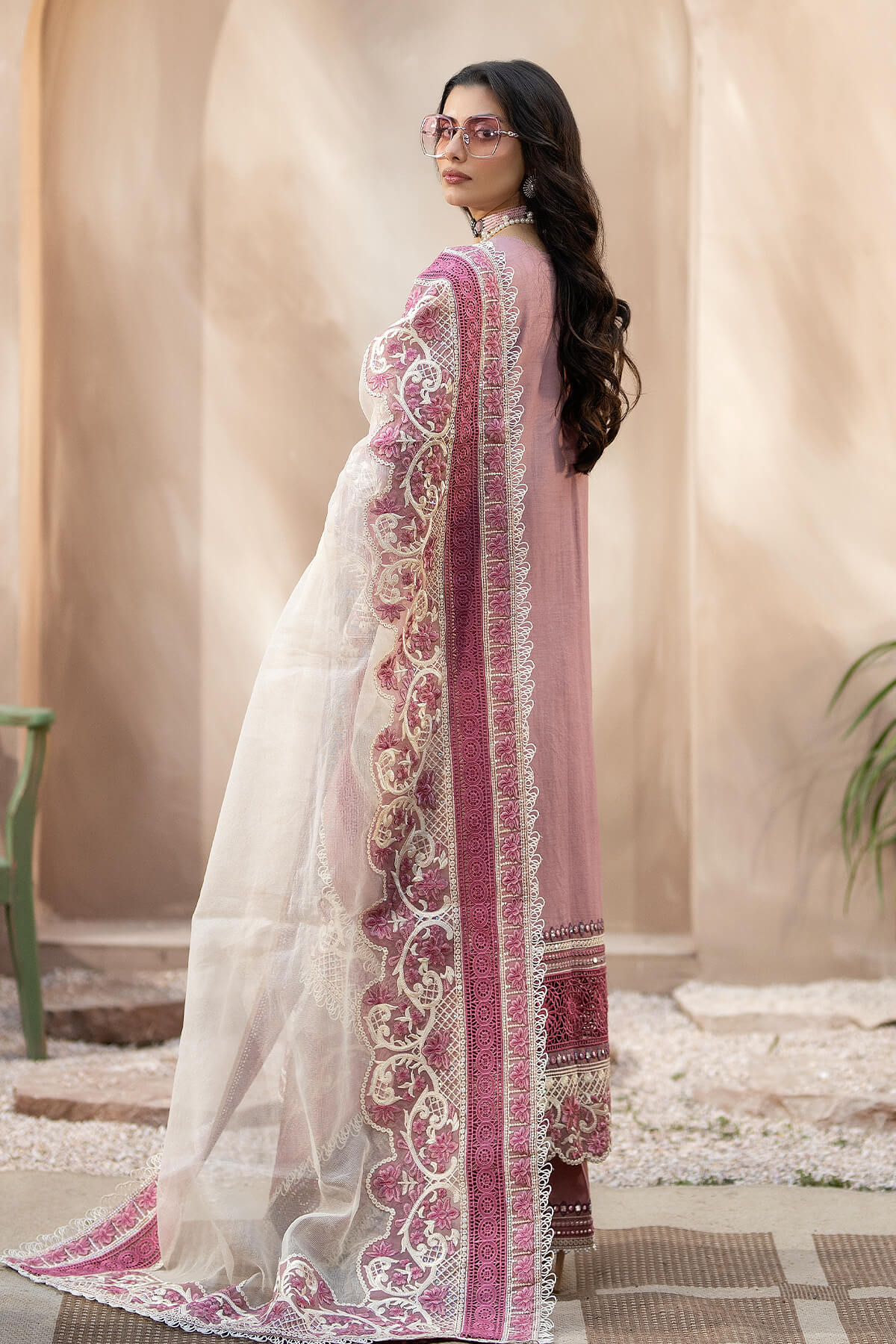 BrandsInn-3PC CHIKANKAARI LAWN CUTWORK EMBROIDERED SHIRT WITH NET EMBROIDERED CUTWORK DUPATTA AND TROUSER-BI-141