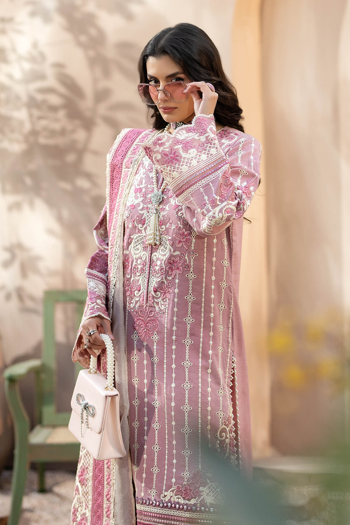 BrandsInn-3PC CHIKANKAARI LAWN CUTWORK EMBROIDERED SHIRT WITH NET EMBROIDERED CUTWORK DUPATTA AND TROUSER-BI-141