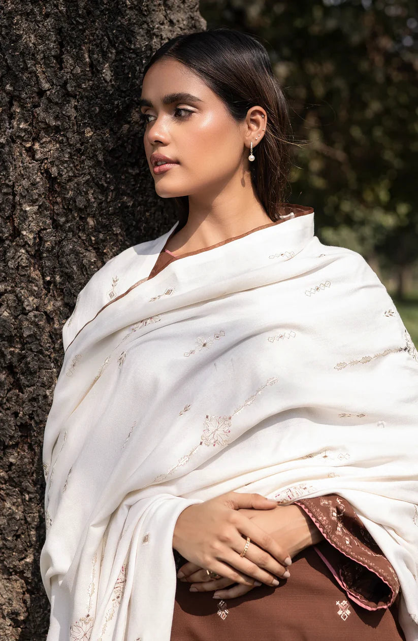BrandsInn-3PC DHANAK EMBROIDERED SHIRT WITH DHANAK EMBROIDERD SHAWL-BI-4028