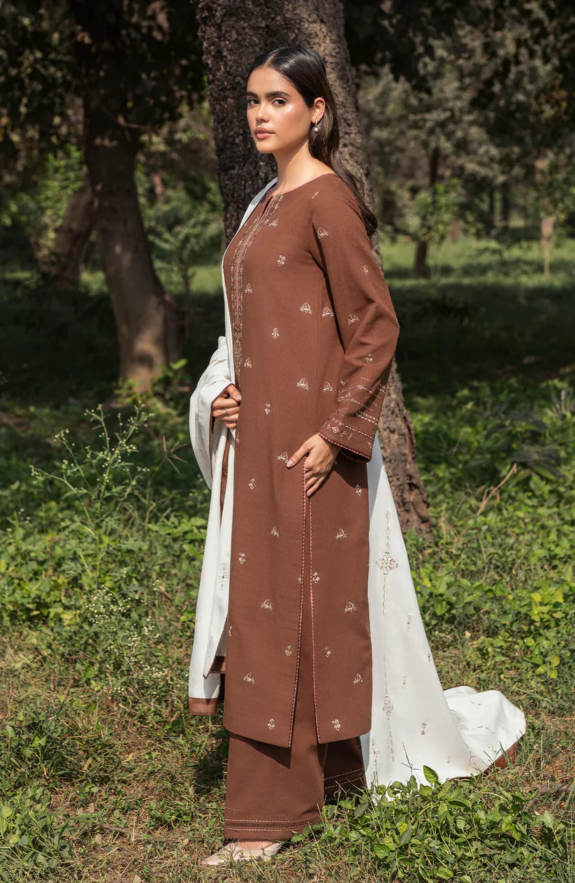 BrandsInn-3PC DHANAK EMBROIDERED SHIRT WITH DHANAK EMBROIDERD SHAWL-BI-4028