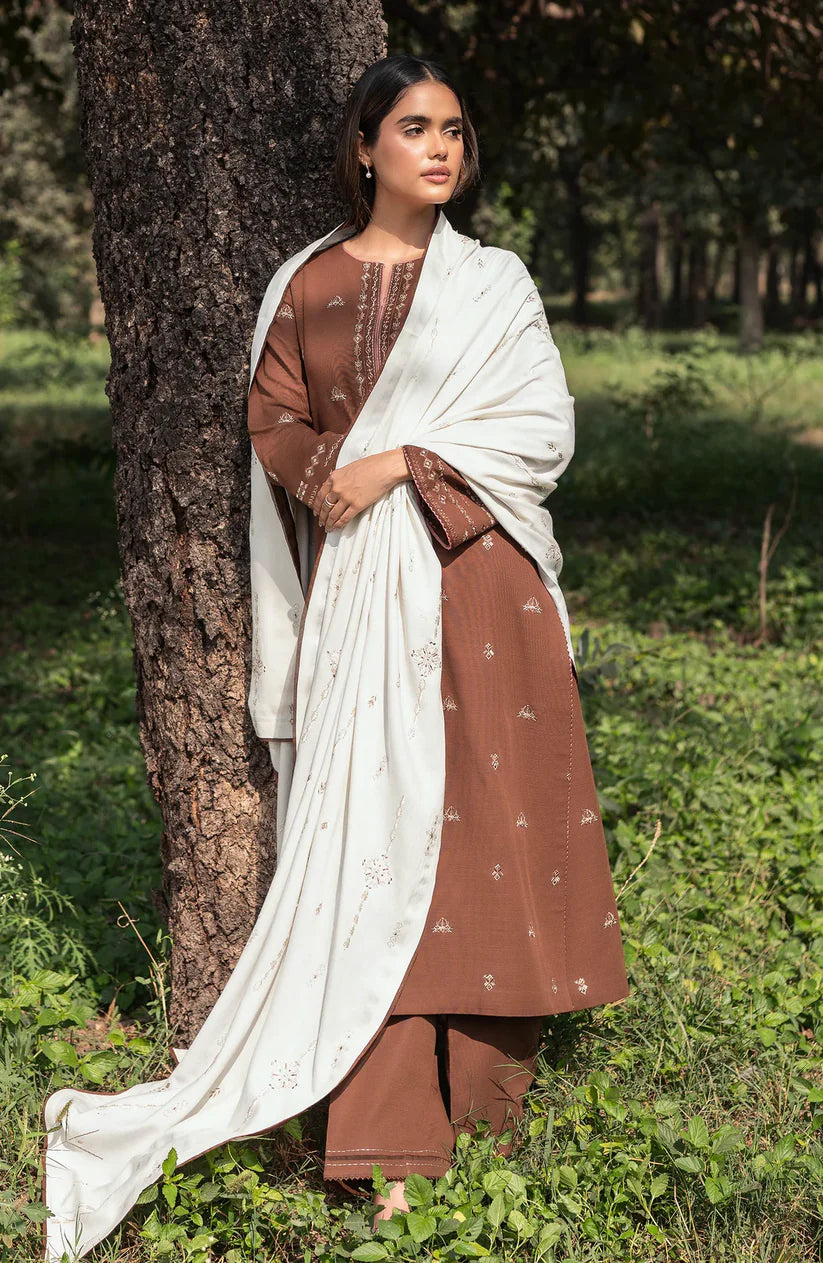 BrandsInn-3PC DHANAK EMBROIDERED SHIRT WITH DHANAK EMBROIDERD SHAWL-BI-4028