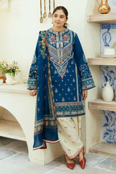 BrandsInn- 3PC DHANAK EMBROIDERED SHIRT WITH COUTRAI WOOL PRINT SHAWL & EMB TROUSER -BI-4058