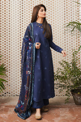 BrandsInn-3PC DHANAK EMBROIDERED SHIRT WITH COURTRAI WOOL PRINTED SHAWL & TROUSER-BI-4020
