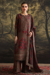 BrandsInn-3PC SHAMOZE SILK PRINTED EMBROIDERED SHIRT WITH SOFT SILK PRINTED EMB DUPATTA & EMB TROUSER BI-1724