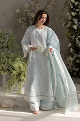 BrandsInn-3PC LAWN LASERCUTWORK EMBROIDERED SHIRT WITH CHIFFON PRINT EMBROIDERED DUPATTA AND TROUSER-BI-4774