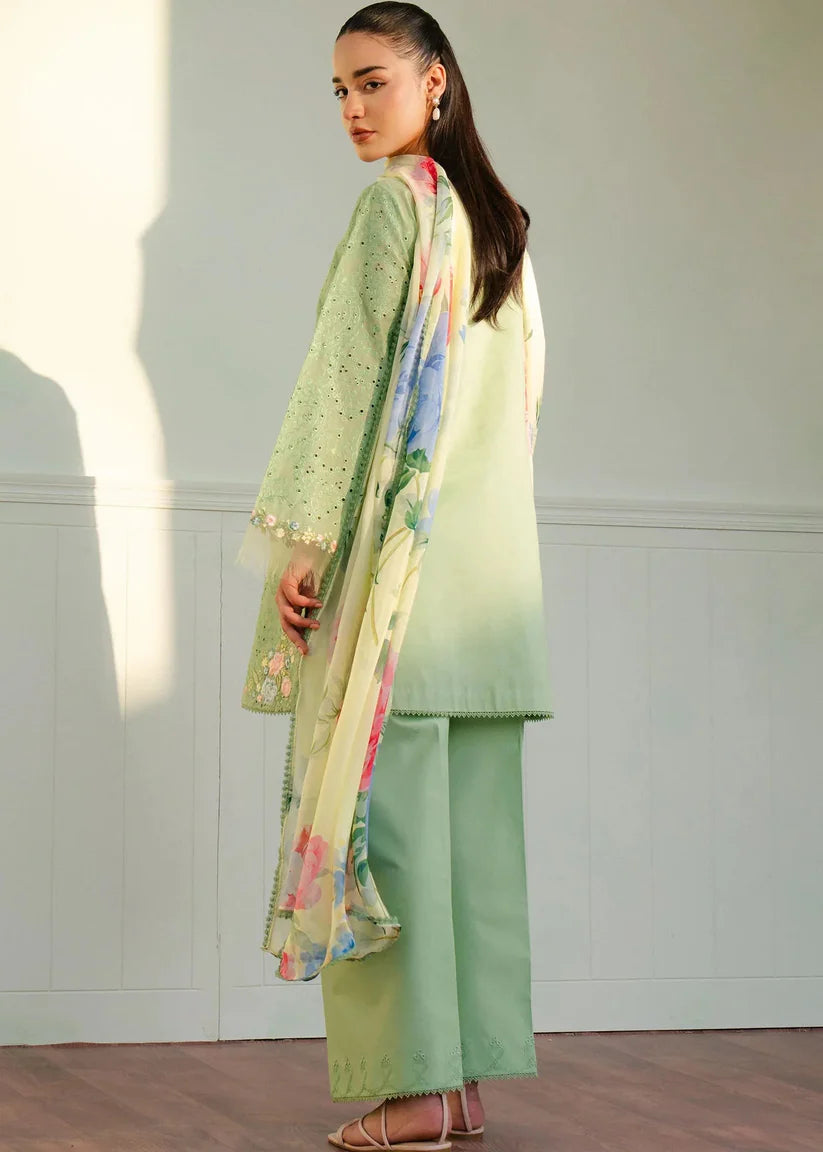 BrandsInn-3PC LAWN EMBROIDERED SHIRT WITH MONARK PRINTED DUPATTA AND TROUSER-BI-395