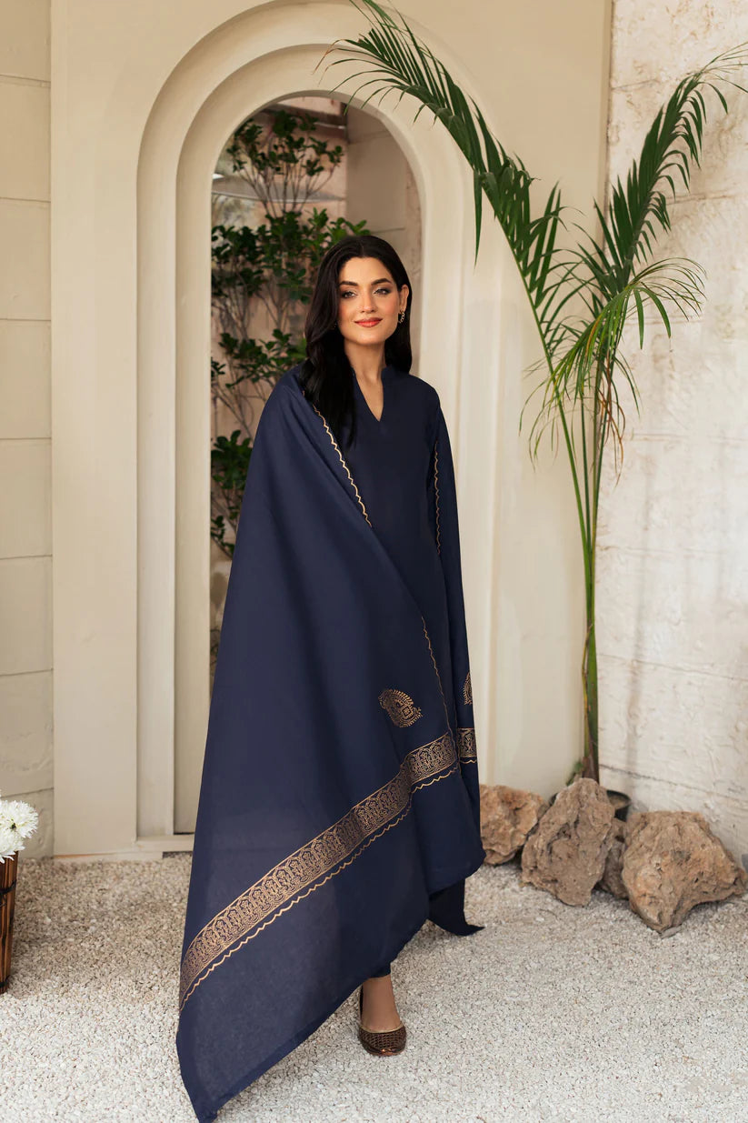 BrandsInn-3PC DHANAK SHIRT WITH WOOL PRINTED SHAWL & TROUSER-BI-4127