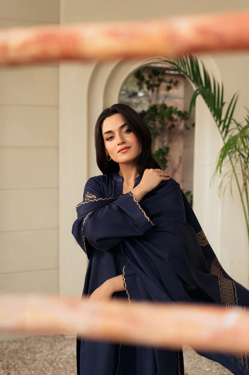BrandsInn-3PC DHANAK SHIRT WITH WOOL PRINTED SHAWL & TROUSER-BI-4127