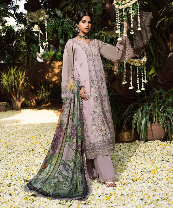 BrandsInn-3PC DHANAK EMBROIDERED SHIRT WITH COURTRAI WOOL PRINTED SHAWL AND EMB TROUSER-BI-4100