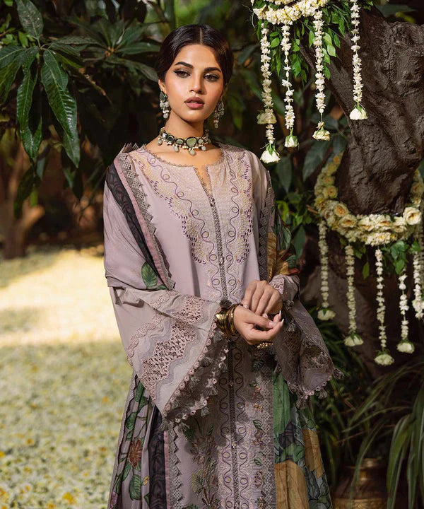 BrandsInn-3PC DHANAK EMBROIDERED SHIRT WITH COURTRAI WOOL PRINTED SHAWL AND EMB TROUSER-BI-4100