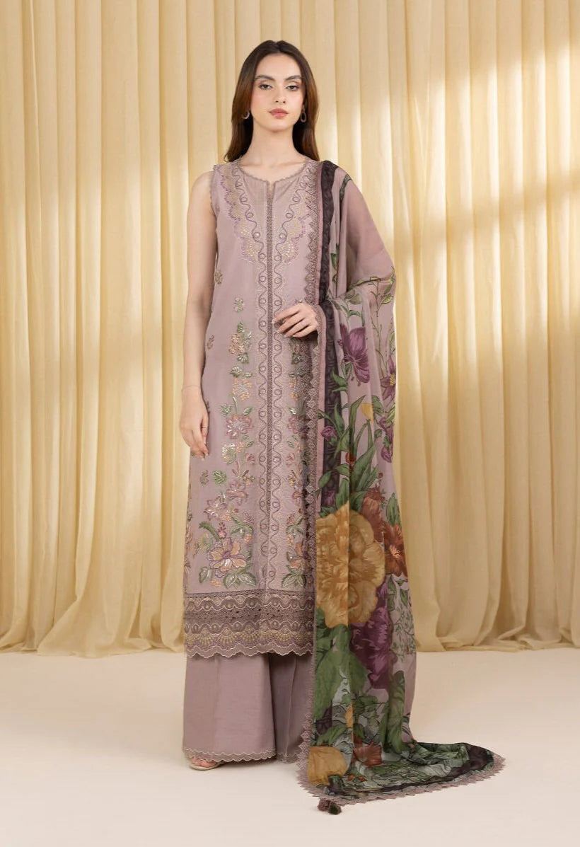 BrandsInn-3PC DHANAK EMBROIDERED SHIRT WITH COURTRAI WOOL PRINTED SHAWL AND EMB TROUSER-BI-4100