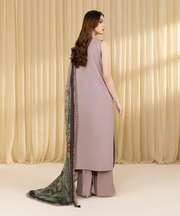 BrandsInn-3PC DHANAK EMBROIDERED SHIRT WITH COURTRAI WOOL PRINTED SHAWL AND EMB TROUSER-BI-4100