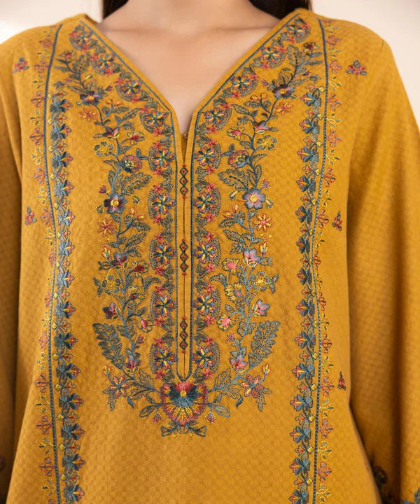 BrandsInn- 3PC DHANAK EMBROIDERED SHIRT WITH DHANAK EMBROIDERED SHAWL AND TROUSER-BIC-4022