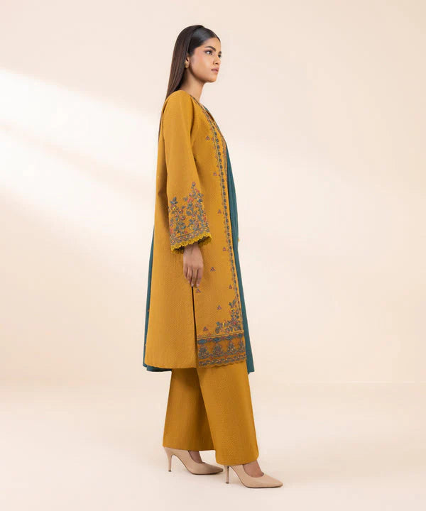 BrandsInn- 3PC DHANAK EMBROIDERED SHIRT WITH DHANAK EMBROIDERED SHAWL AND TROUSER-BIC-4022