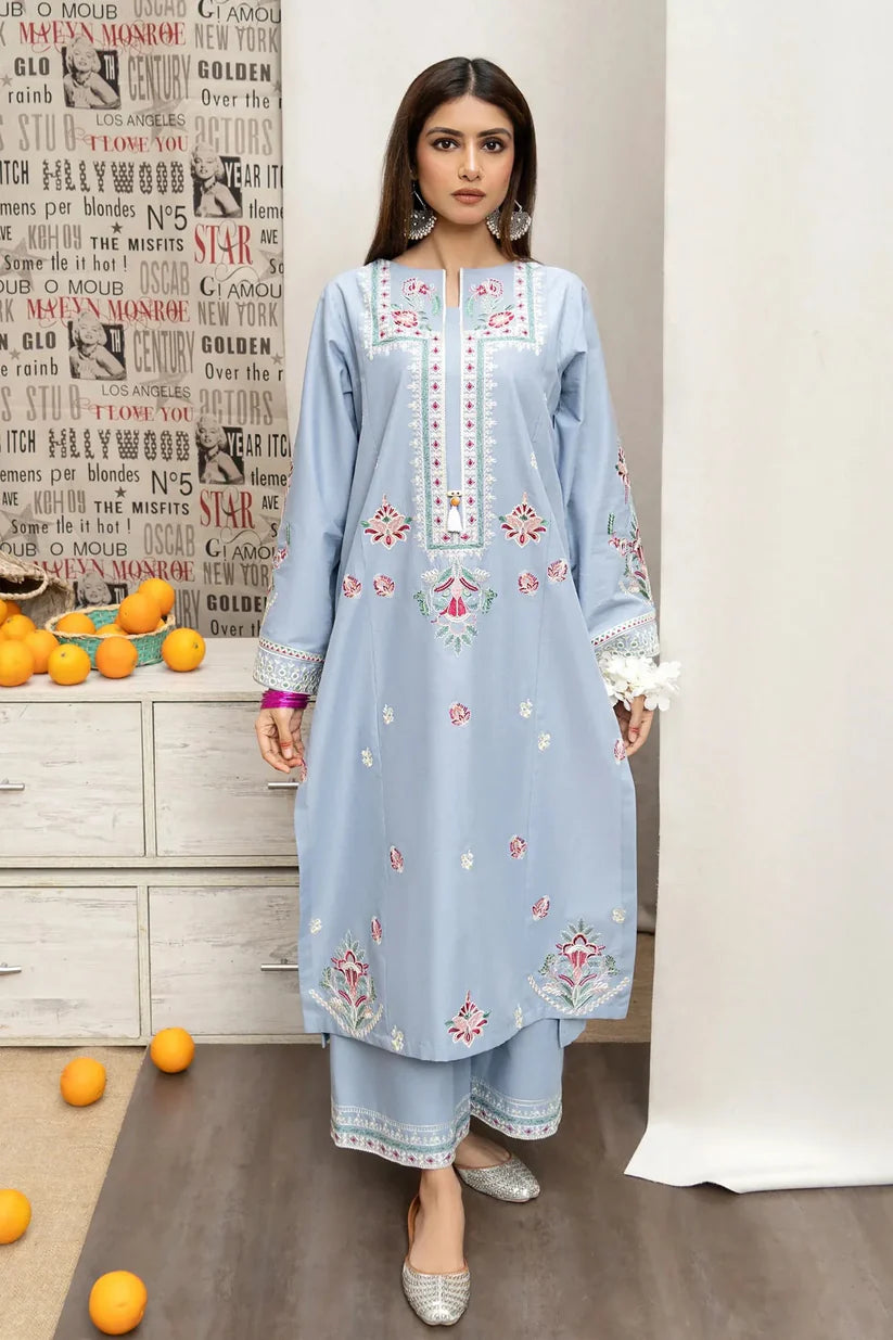 BrandsInn- 3PC DHANAK EMBROIDERED SHIRT WITH COUTURE WOOL PRINT SHAWL AND EMB TROUSER-BIC-4017