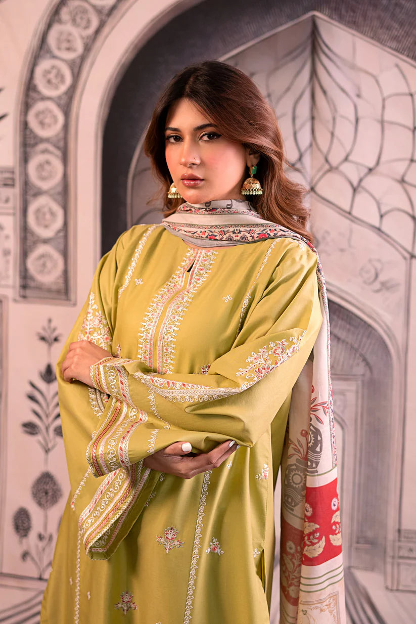 BrandsInn- 3PC LAWN EMBROIDERED SHIRT WITH MONARK PRINTED DUPATTA AND EMB TROUSER-BIC-411