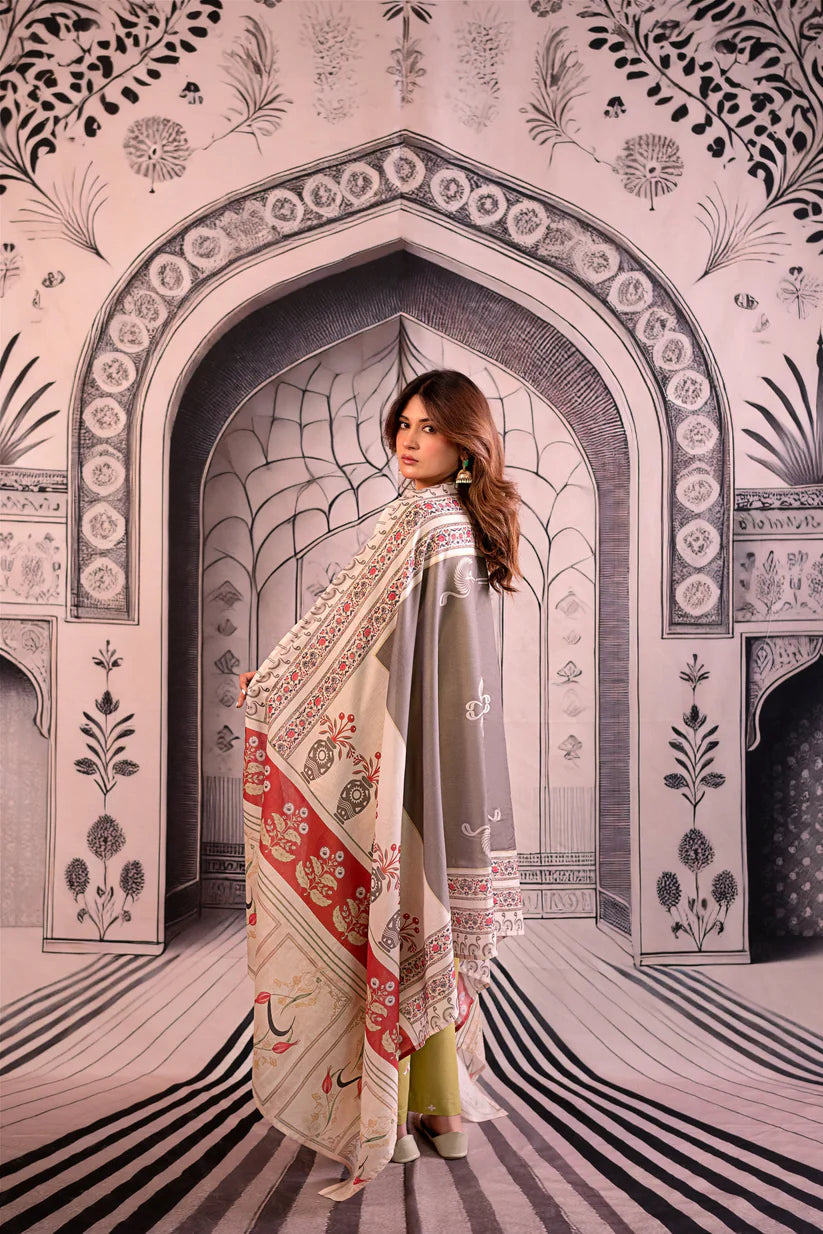 BrandsInn- 3PC LAWN EMBROIDERED SHIRT WITH MONARK PRINTED DUPATTA AND EMB TROUSER-BIC-411