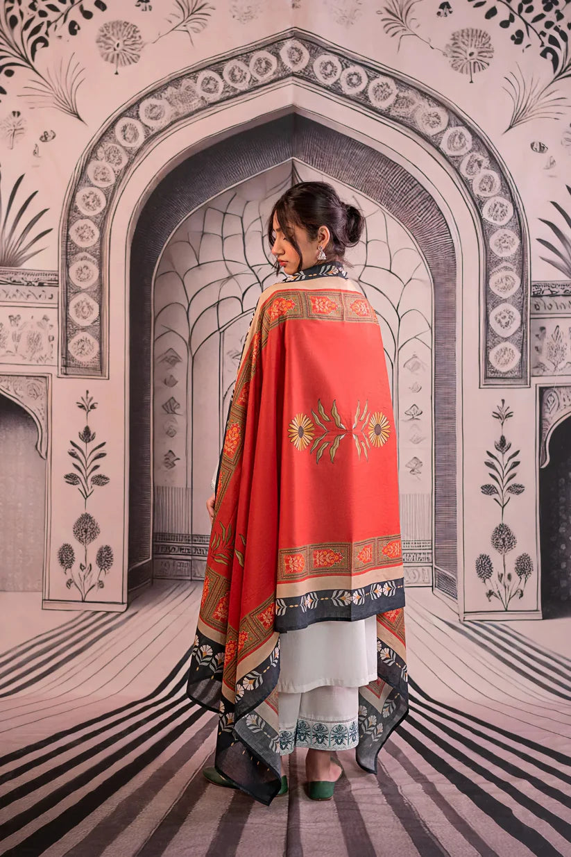 BrandsInn-3PC LAWN EMBROIDERED SHIRT WITH MONARK PRINTED DUPATTA AND EMB TROUSER -BI-392