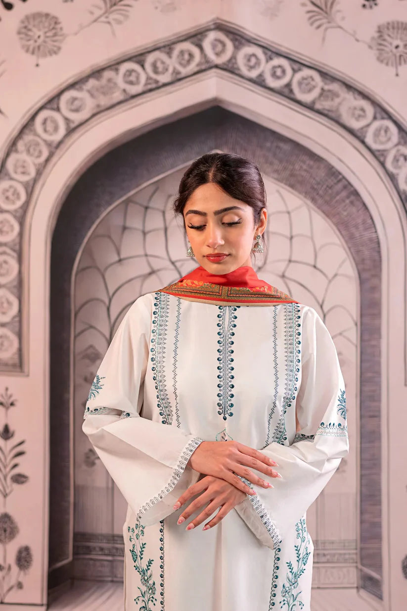 BrandsInn-3PC LAWN EMBROIDERED SHIRT WITH MONARK PRINTED DUPATTA AND EMB TROUSER -BI-392