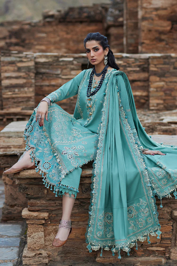 BrandsInn-3PC DHANAK CHIKAN EMBROIDERED SHIRT WITH DHANAK EMBROIDRED SHAWL & TROUSER -BI-4239