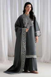 BrandsInn-3PC DHANAK EMBROIDERED SHIRT WITH DHANAK EMBROIDERED SHAWL AND TROUSER-BI-5286