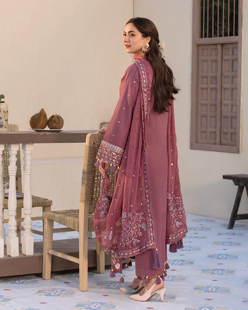 BrandsInn-3PC DHANAK SEQUENCE EMBROIDERED SHIRT WITH CHIFFON EMBROIDERED DUPATTA AND TROUSER-BIC-4004
