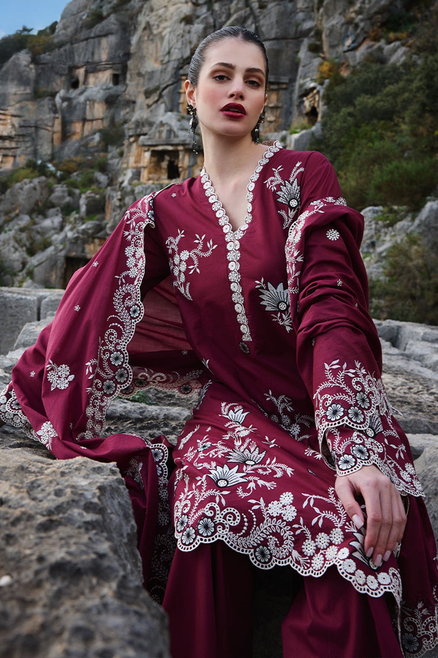 BrandsInn-3PC LAWN EMBROIDERED SHIRT WITH MONARK EMBROIDERED DUAPATTA AND TROUSER-BI-281