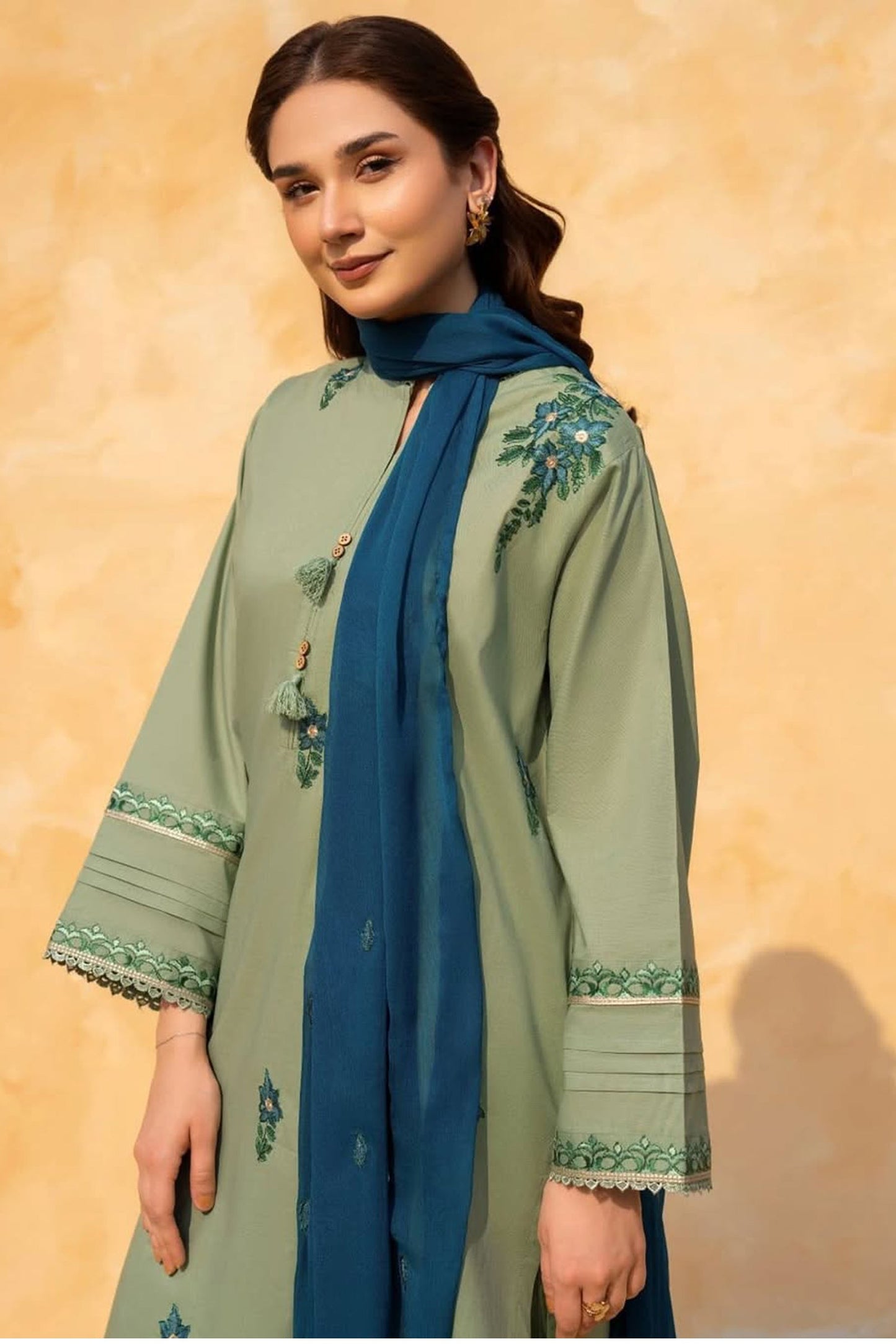 BrandsInn-3PC LAWN EMBROIDERED SHIRT WITH CHIFFON EMBROIDERED DUPATTA AND TROUSER-BI-318
