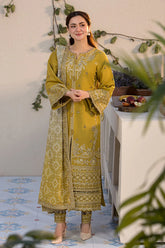 BrandsInn-3PC DHANAK SEQUINS EMBROIDERED SHIRT WITH WOOL PRINTED EMB SHAWL & TROUSER-BI-5103