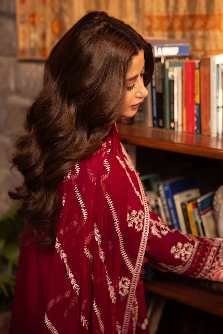 BrandsInn- 3PC DHANAK EMBROIDERED SHIRT WITH BAMBER CHIFFON EMBROIDRED DUPATTA-BI-4136