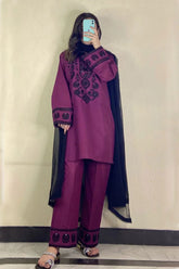 BRANDSINN-3PC DHANAK EMBROIDERED SHIRT WITH CHIFFON DUPATTA AND EMB TROUSER BI-4168