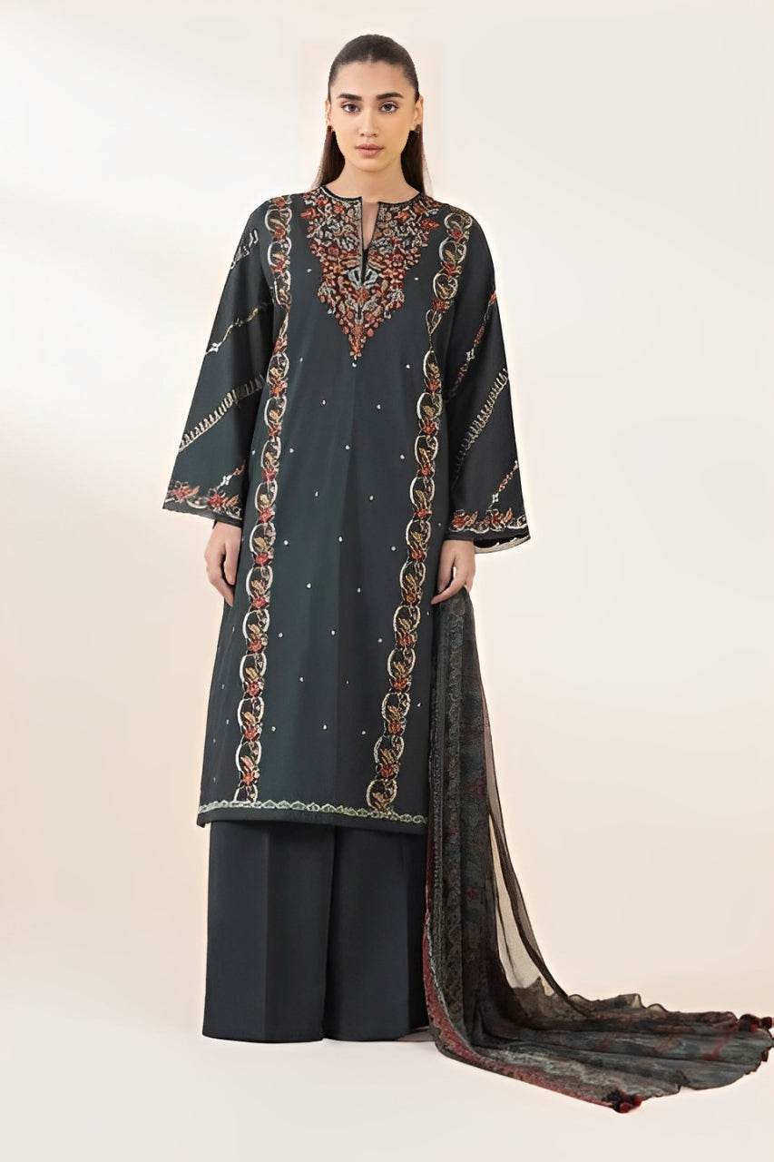 BrandsInn-3PC LAWN EMBROIDERED SHIRT WITH MONARK PRINT DUAPATTA AND TROUSER-BI-317